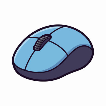 A simple cartoon illustration of a blue computer mouse isolated on a white background.