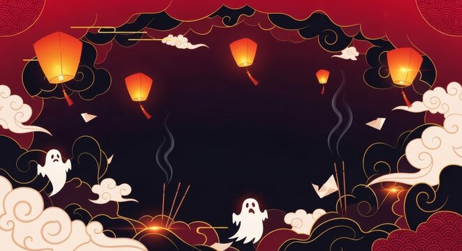 Floating Lantern Night Sky Background &ndash; Mid Autumn Festival and Ghost Festival Celebration Design