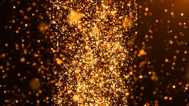 Golden Specks Floating and Sinking Slowly with Warm Amber Glow for Peaceful Luxury Backgrounds and Festive Celebration Loops