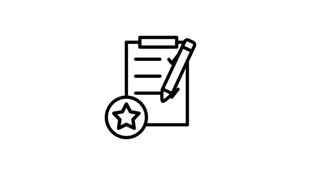 Event list animated icon. Checklist with star animation for planning, review, quality, survey, evaluation, inspection, inspecting, report, test, business, management. Motion graphics video