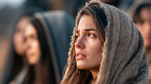 Grieving Women Watch Jesus Christ Carry Cross to Calvary