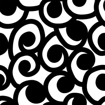 Seamless pattern with black swirls on a white background. Vector illustration.