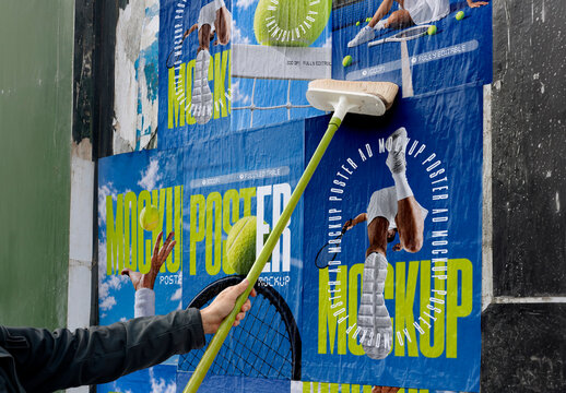 Glued Street Wall Posters Mockup