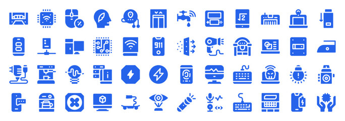 Computing Hardware and Household Appliance Blue Icon Set for Technology and Home Management