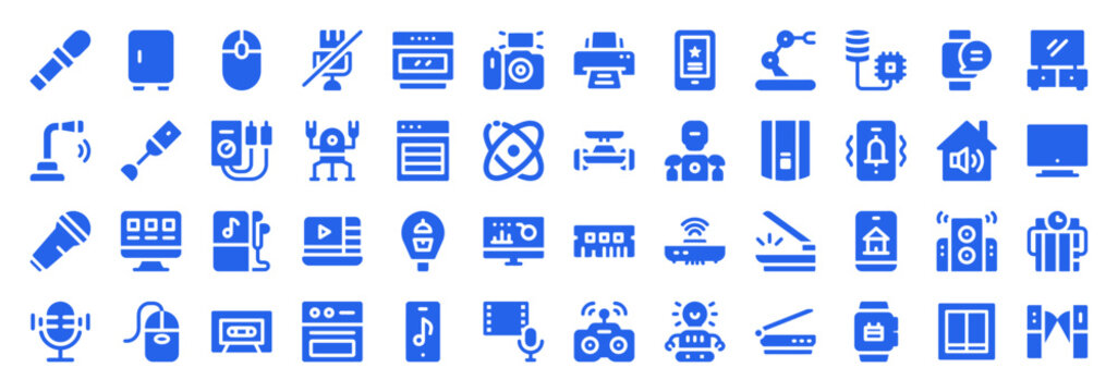 Audio Equipment and Robotic Engineering Blue Icon Collection for Technical and Creative Projects