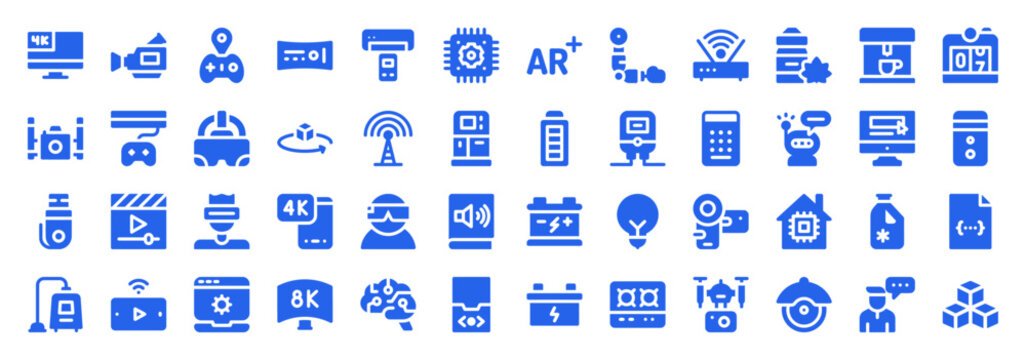 Multimedia and Advanced Technology Blue Icon Set for Artificial Intelligence and Digital Media