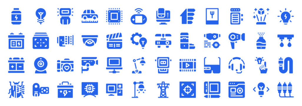 Blue Electronics and Media Production Hardware Icon Set