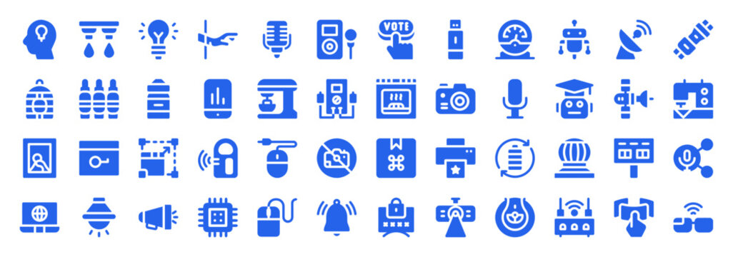 Blue Technology and Electronics Icon Set for Digital Interface Design