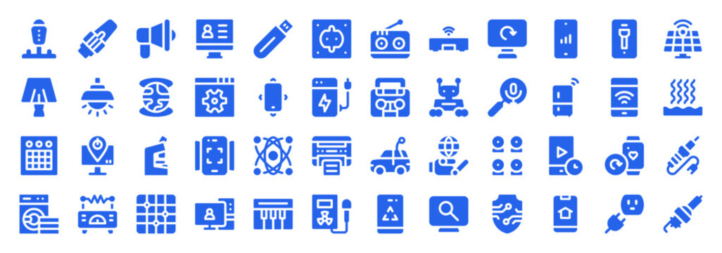 Communication and Home Appliance Technology Icon Set in Blue