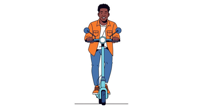 Joyful Man Riding Electric Scooter with Happy Expression Outdoors