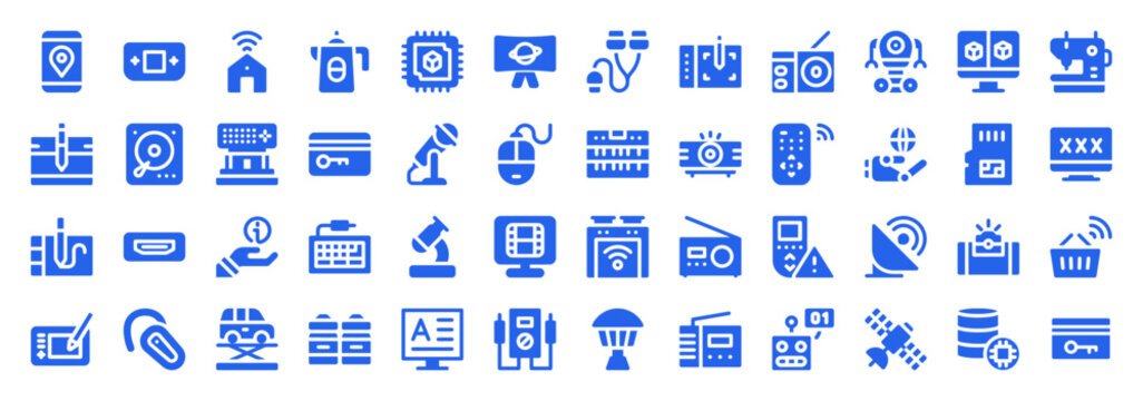 Blue gadget and home appliance icon collection for digital interfaces