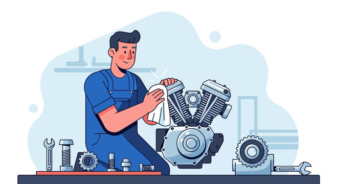 Mechanic Repairing Engine Components with Precision Tools