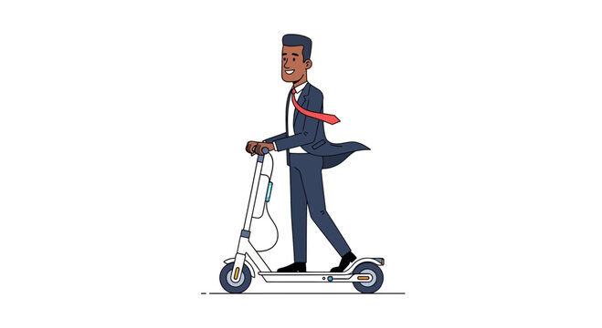 Professional Man Riding Electric Scooter for Urban Commuting