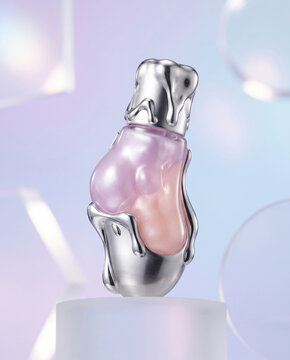 futuristic metallic and jelly texture lip balm packaging on abstract background