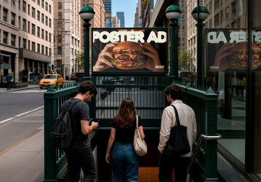 Subway Entrance Billboard Display Mockup