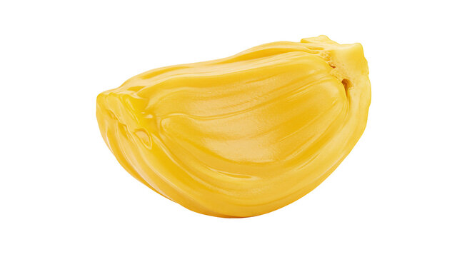 Fresh jackfruit piece ripe yellow fruit isolated on transparent background closeup cutout.