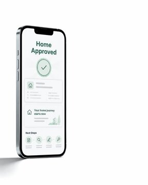Smartphone screen displaying home loan approved status for real estate investment and mortgage application
