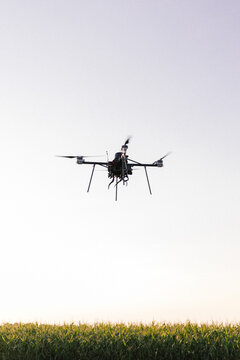 Ukrainian heavy quadcopter drone flying during training