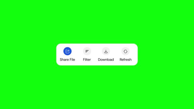 Animated File Action Toolbar UI with Share, Filter, Download and Refresh Icons, Modern User Interface, Green Screen Chroma Key