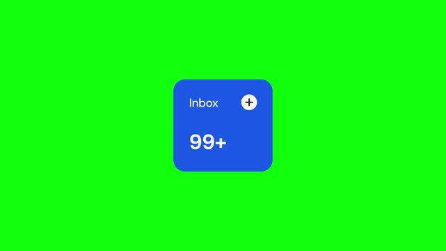 Animated Inbox Notification Badge with 99 Plus Unread Messages and Add Button, Email App UI Icon, Green Screen Chroma Key