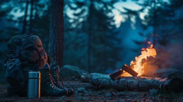 Camping Lifestyle Background with Outdoor Cooking and Forest Landscape
