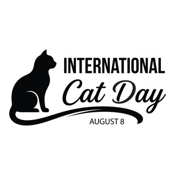 International Cat Day Typography with Sitting Cat Silhouette