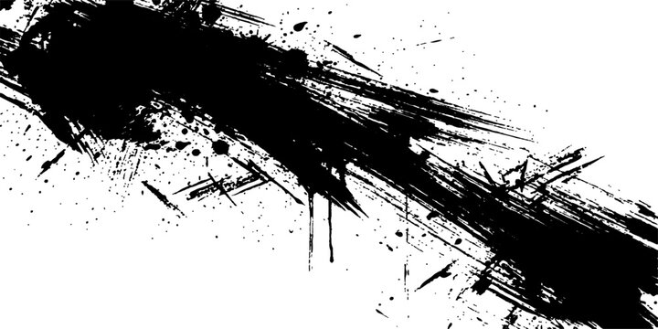 Abstract Ink Splash Brushstroke: A dynamic and energetic abstract design featuring a bold black ink splash with a textured brushstroke effect on a white background.