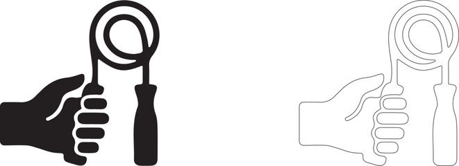 Hand holding jump rope vector icon filled and outline, rope skipping and cardio warmup symbol. © PicMag