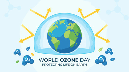 Naklejka premium Earth protected by shield for World Ozone Day illustration.