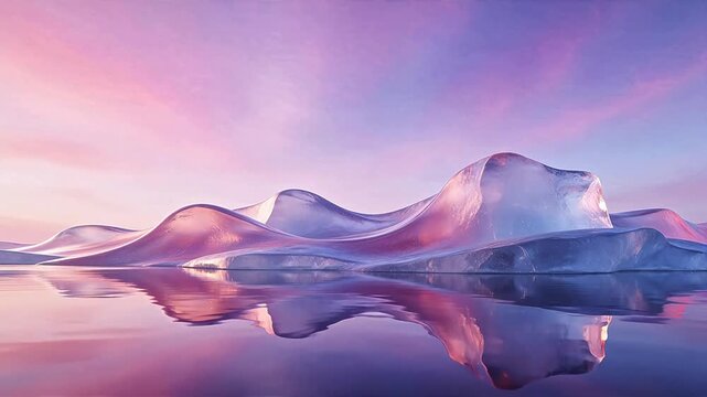Icebergs in calm water at sunrise