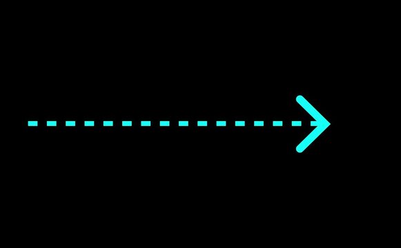 Right arrow direction icon with dotted line animation on background. Dot arrow icon sing animated with alpha cannel black straight arrows animation . Reveal animation of solid dashed.
