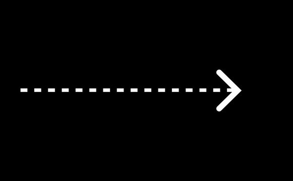 Right arrow direction icon with dotted line animation on background. Dot arrow icon sing animated with alpha cannel black straight arrows animation . Reveal animation of solid dashed.