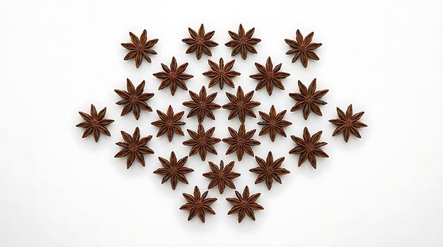 Symmetric pattern of whole star anise on white.