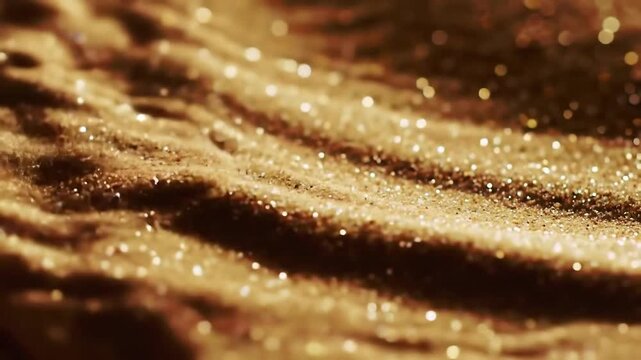 Golden Glitter Sparkle Abstract Texture Background with Shimmering Light and Shadows.