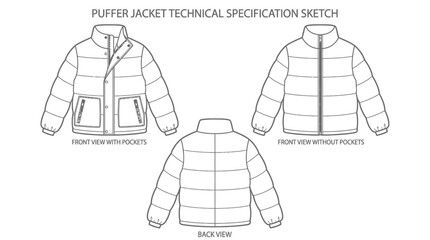 Puffer Jacket Technical Specification Fashion Flat Sketch © Stark Strokes