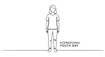 Fototapeta premium International Youth Day: Minimalist Line Art of a Young Person Standing