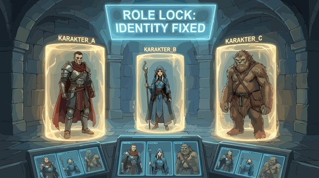 Fantasy RPG character selection and role interface.