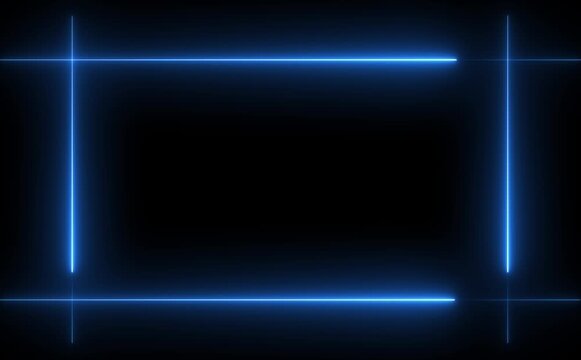 Neon line glowing square frame on black background. Glowing neon frame background animation square shape.