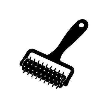 Black silhouette of a pastry dough docker roller on a plain white background