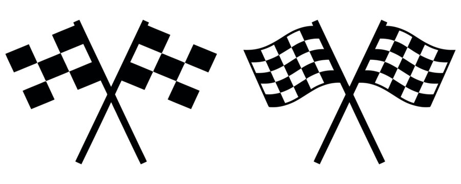 Set of crossed checkered racing flags isolated on white background for sports competition design.