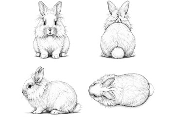 Hand-drawn pencil sketch of a Lionhead rabbit portrait
