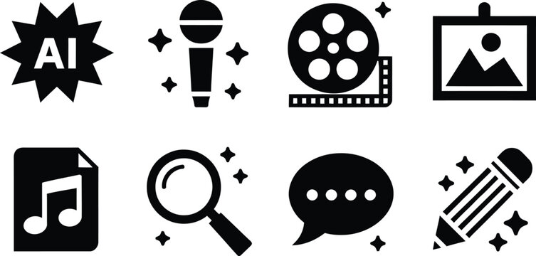 Black and white representing music, technology, travel, and communication themes note sound speaker