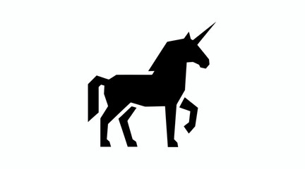 Fototapeta premium Black unicorn silhouette fantasy icon.