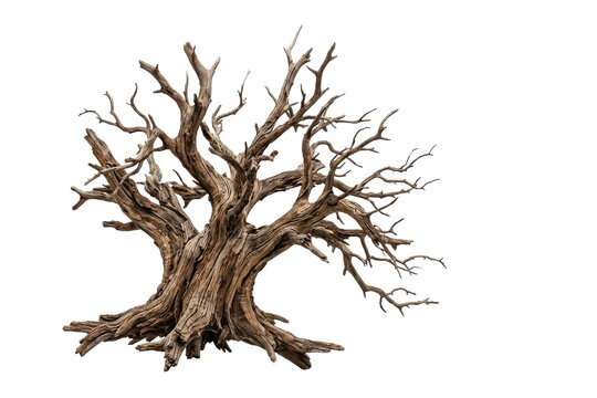 Old weathered dead tree isolated on white background