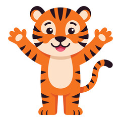Cute cartoon tiger with orange and black stripes standing alone icon © Sojol