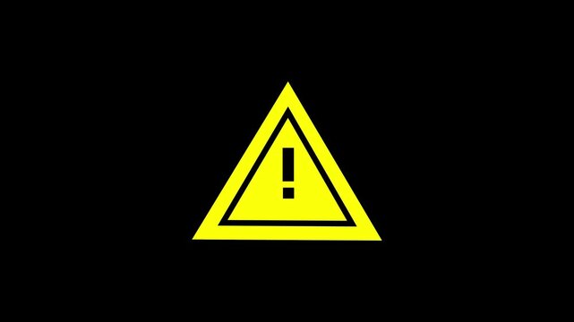 Yellow Caution Triangle Sign Animation on Black Background.