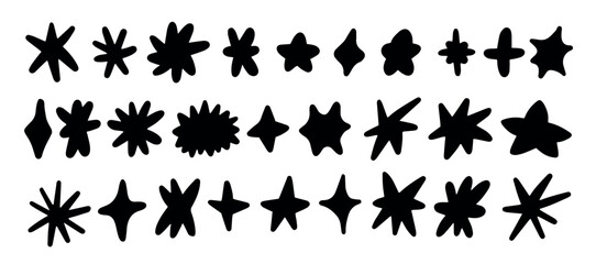 Fototapeta premium Doodle drawn star icons set. Black organic shine star burst symbol. Silhouettes vector set in flat style