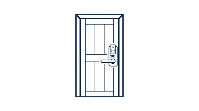 Hotel room door with digital lock and number 208.