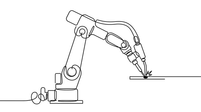 Continuous line drawing of an industrial robotic welding arm