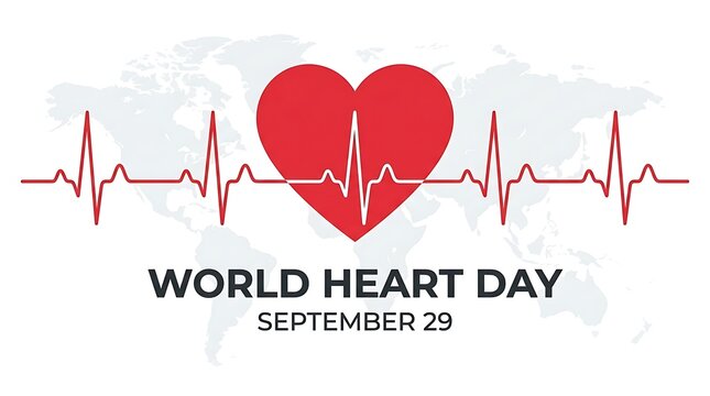 World heart day symbol with red heart and electrocardiogram line, electrocardiog